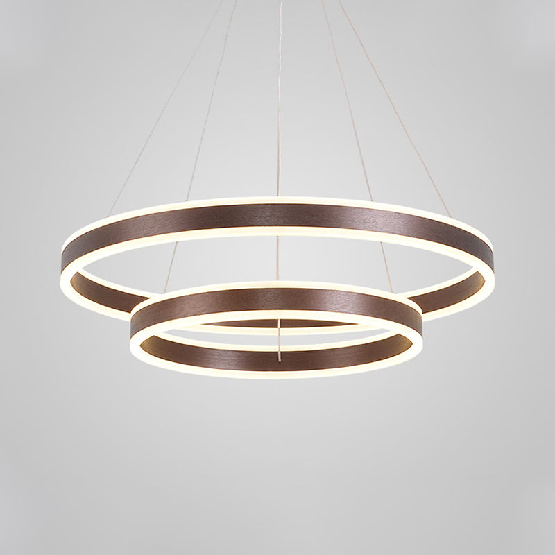 Hanging Pendant Metal LED Circle Chandelier Lamp - Simplicity 2/3-Tier, Coffee Finish