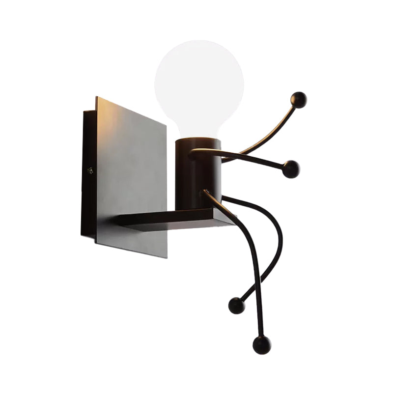 Art Deco Small Man Metal Wall Sconce Light: 1/2-Bulb White Wall Mount for Kids Room