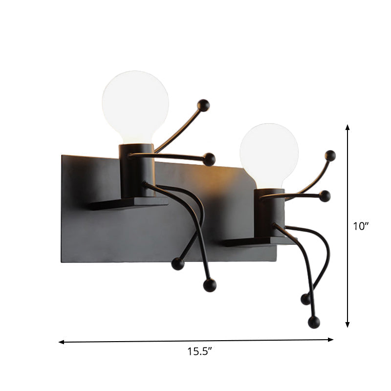 Art Deco Small Man Metal Wall Sconce Light: 1/2-Bulb White Wall Mount for Kids Room