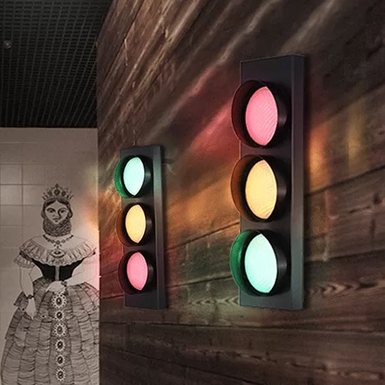 Modern Black Metallic Traffic Light Wall Sconce with 3 Lights - Aisle Wall Mount