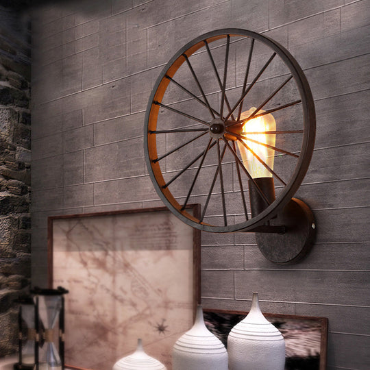Decorative Metallic 1-Head Wall Sconce Lighting in Black - Wheel Design