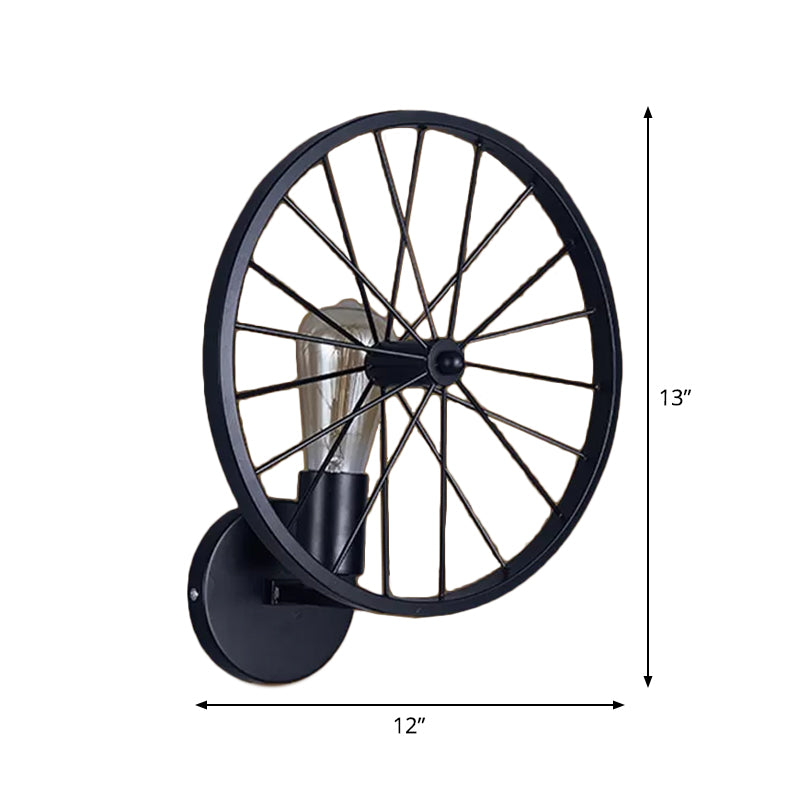 Decorative Metallic 1-Head Wall Sconce Lighting in Black - Wheel Design