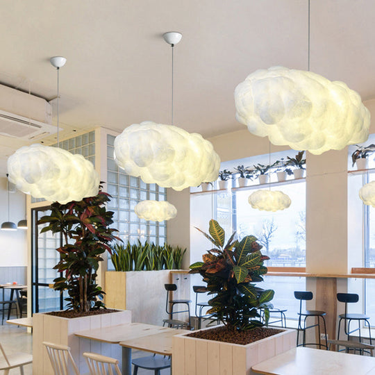 Cloudy Hanging Pendant Light Artistry Fabric 1-Head Living Room Ceiling Light in White