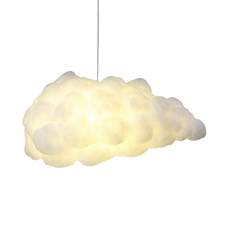 Cloudy Hanging Pendant Light Artistry Fabric 1-Head Living Room Ceiling Light in White
