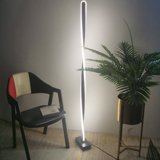 Modern LED Floor Lamp with Black Bubbling/Wavy/Twisting Design, Acrylic Shade, and Warm/White Light