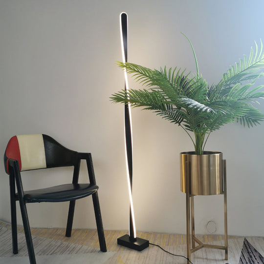 Modern LED Floor Lamp with Black Bubbling/Wavy/Twisting Design, Acrylic Shade, and Warm/White Light