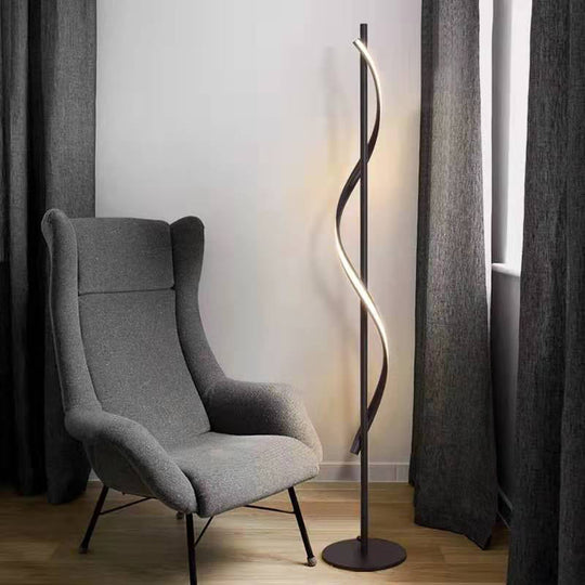 Modern LED Floor Lamp with Black Bubbling/Wavy/Twisting Design, Acrylic Shade, and Warm/White Light