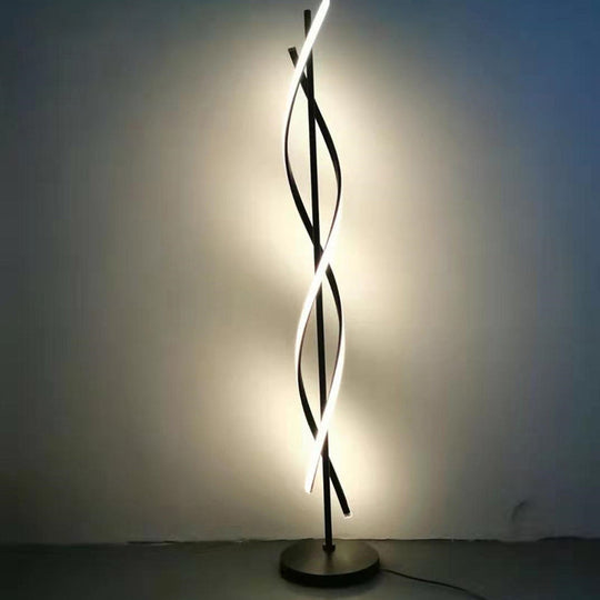 Modern Spiral Floor Lamp - Metallic Black/White LED Stand Up Light for Bedroom