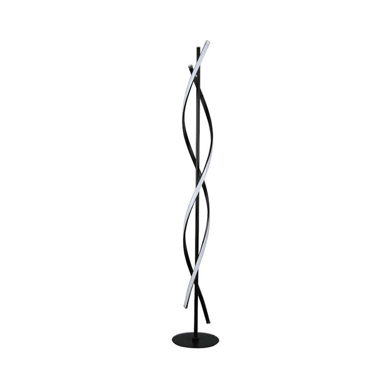 Modern Spiral Floor Lamp - Metallic Black/White LED Stand Up Light for Bedroom
