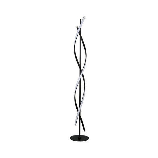 Modern Spiral Floor Lamp - Metallic Black/White LED Stand Up Light for Bedroom