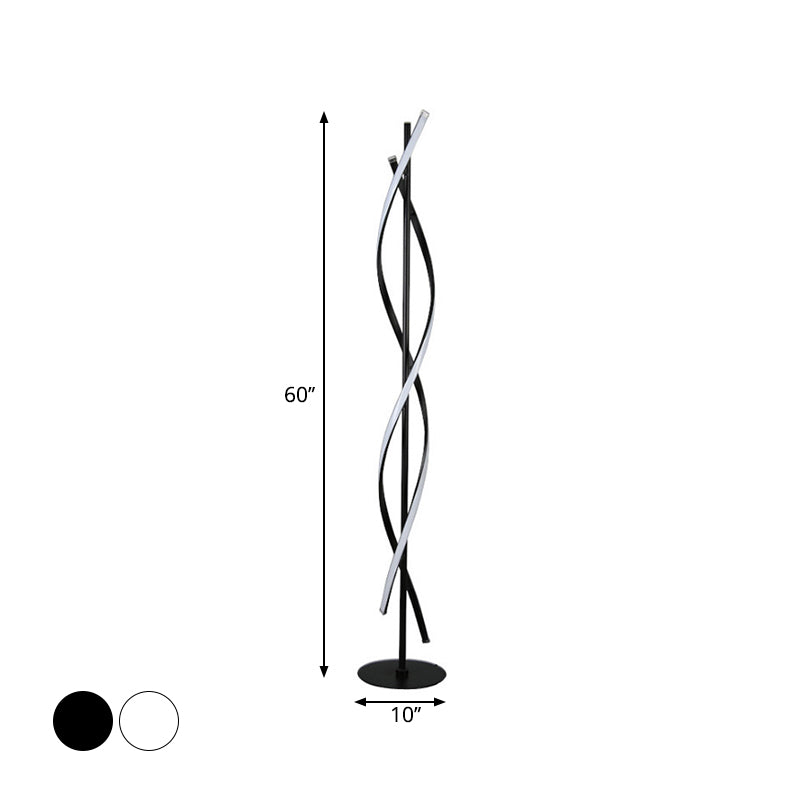 Modern Spiral Floor Lamp - Metallic Black/White LED Stand Up Light for Bedroom