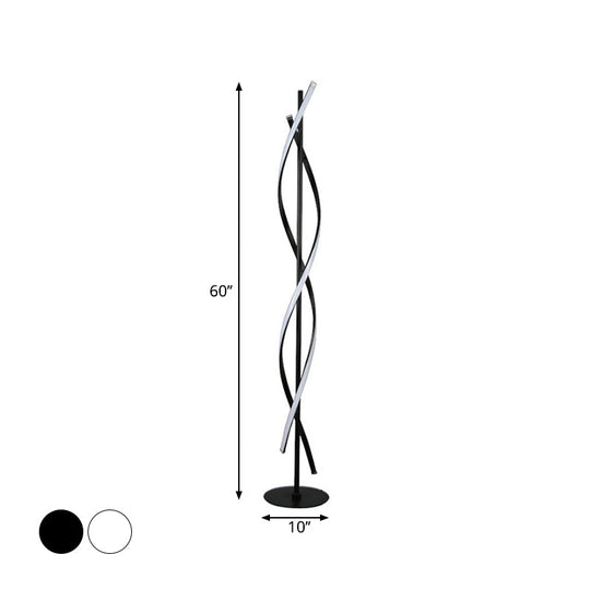 Modern Spiral Floor Lamp - Metallic Black/White LED Stand Up Light for Bedroom