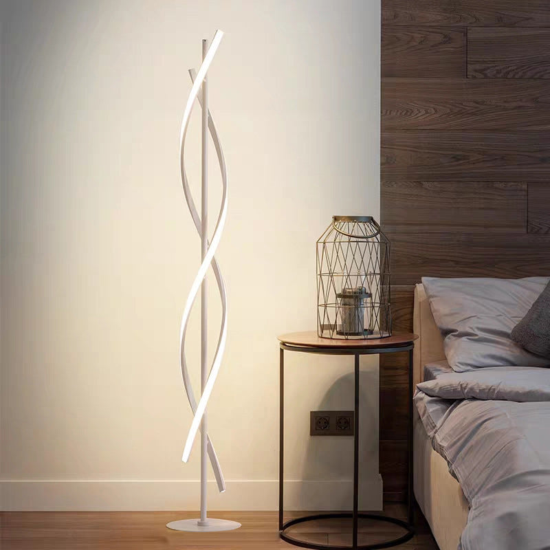 Modern Spiral Floor Lamp - Metallic Black/White LED Stand Up Light for Bedroom