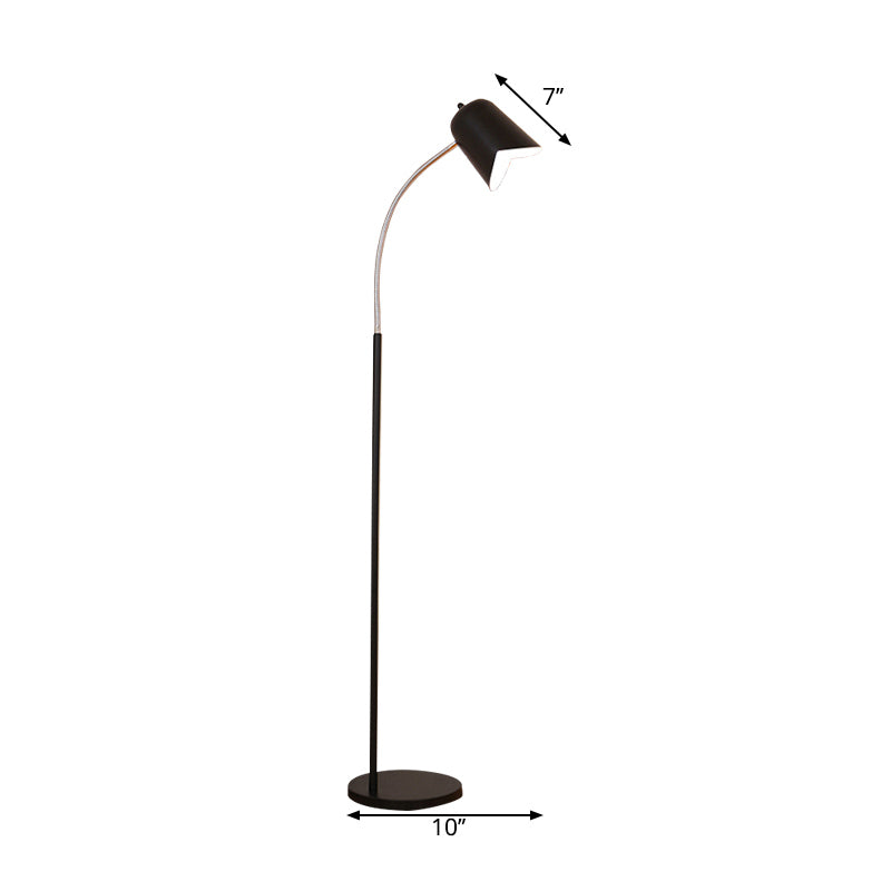 Black Gooseneck Floor Lamp with Bell Shade - Sleek Metal LED Light for Living Room
