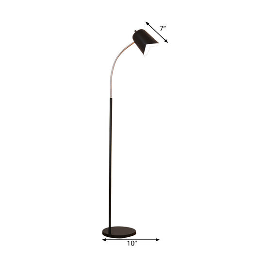 Black Gooseneck Floor Lamp with Bell Shade - Sleek Metal LED Light for Living Room