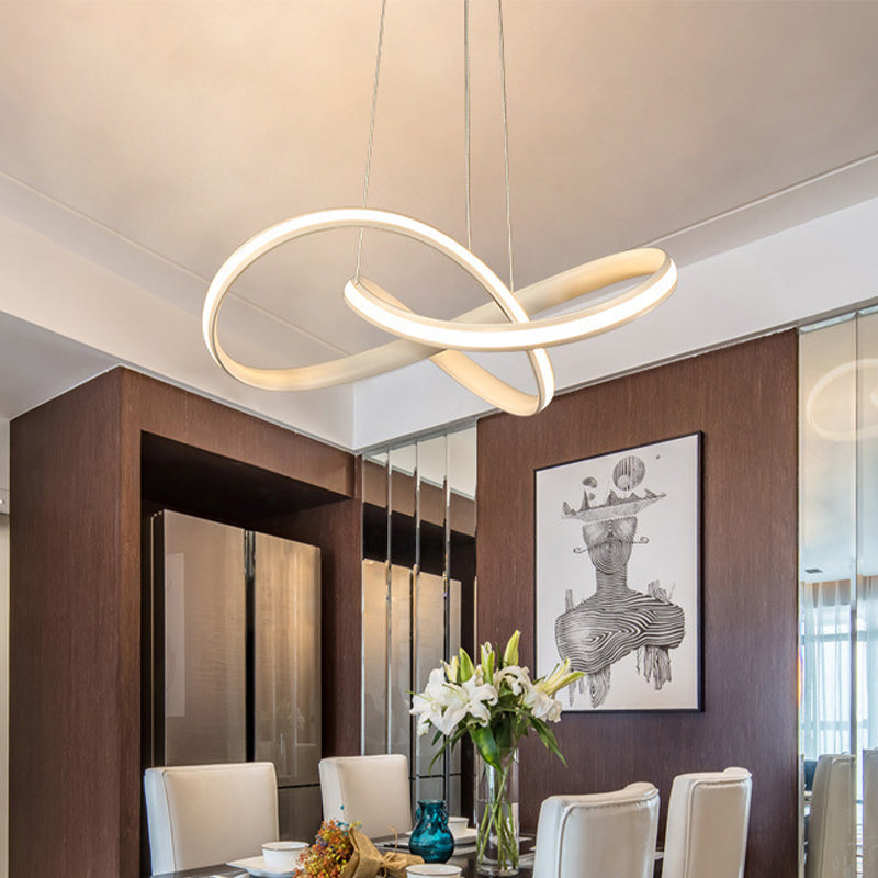 Modern Aluminum LED Chandelier Light for Dining Room - Entwined Design in Black/White/Coffee, 19.5"/27.5" W