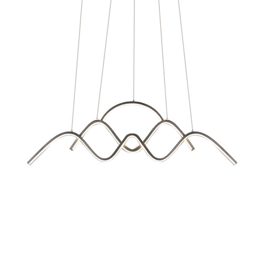 Modern Wavy Chandelier Lamp: Gold/Black Metallic LED Pendant with Landscape Design and Warm/White Light