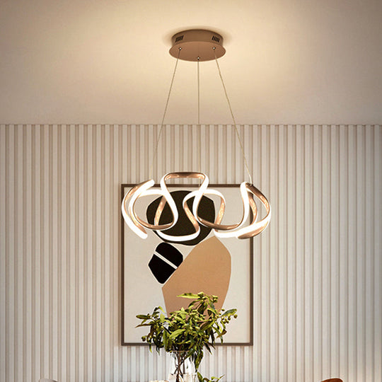 Minimalist Aluminum LED Coffee Twisted Linear Chandelier Pendant Ceiling Light in Warm/White