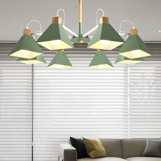 Pyramid Shade Chandelier: Elegant Macaron Metal Hanging Light for Dining Room