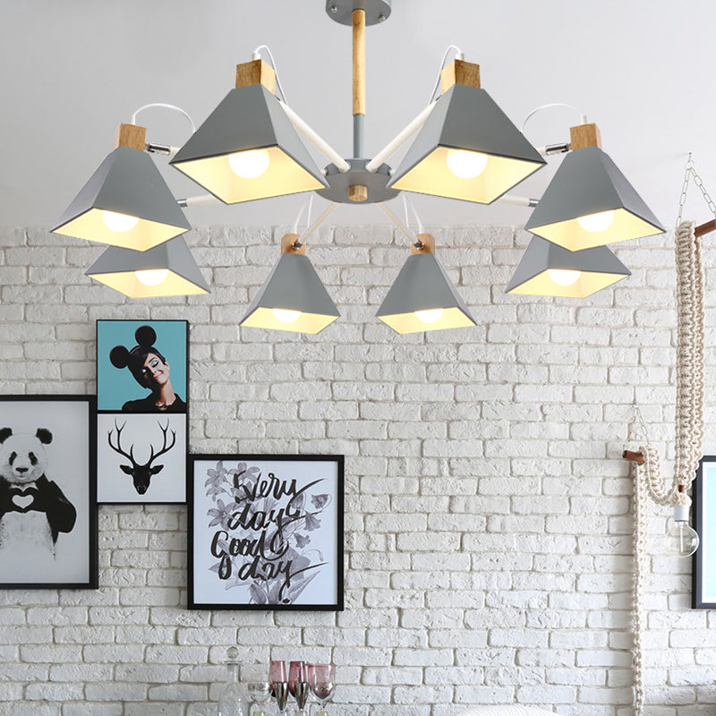 Pyramid Shade Chandelier: Elegant Macaron Metal Hanging Light for Dining Room