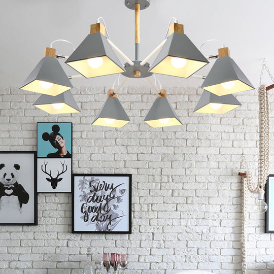 Pyramid Shade Chandelier: Elegant Macaron Metal Hanging Light for Dining Room