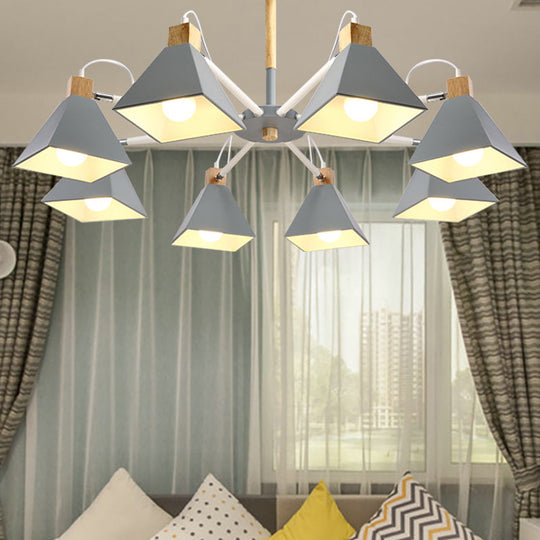 Pyramid Shade Chandelier: Elegant Macaron Metal Hanging Light for Dining Room