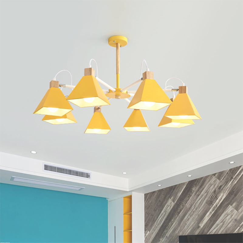 Pyramid Shade Chandelier: Elegant Macaron Metal Hanging Light for Dining Room