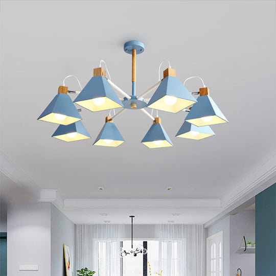 Pyramid Shade Chandelier: Elegant Macaron Metal Hanging Light for Dining Room