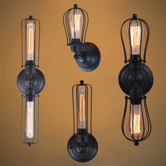 Rustic Iron Farmhouse Wall Lamp - Pear Shape, Single-Bulb Bedside Light Kit - Rotatable Fixture