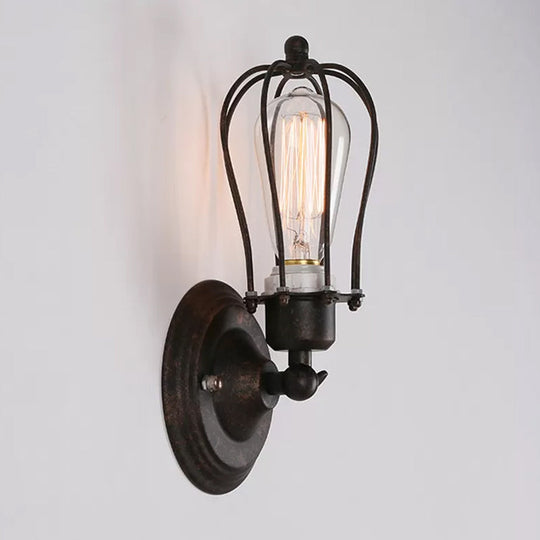 Rustic Iron Farmhouse Wall Lamp - Pear Shape, Single-Bulb Bedside Light Kit - Rotatable Fixture