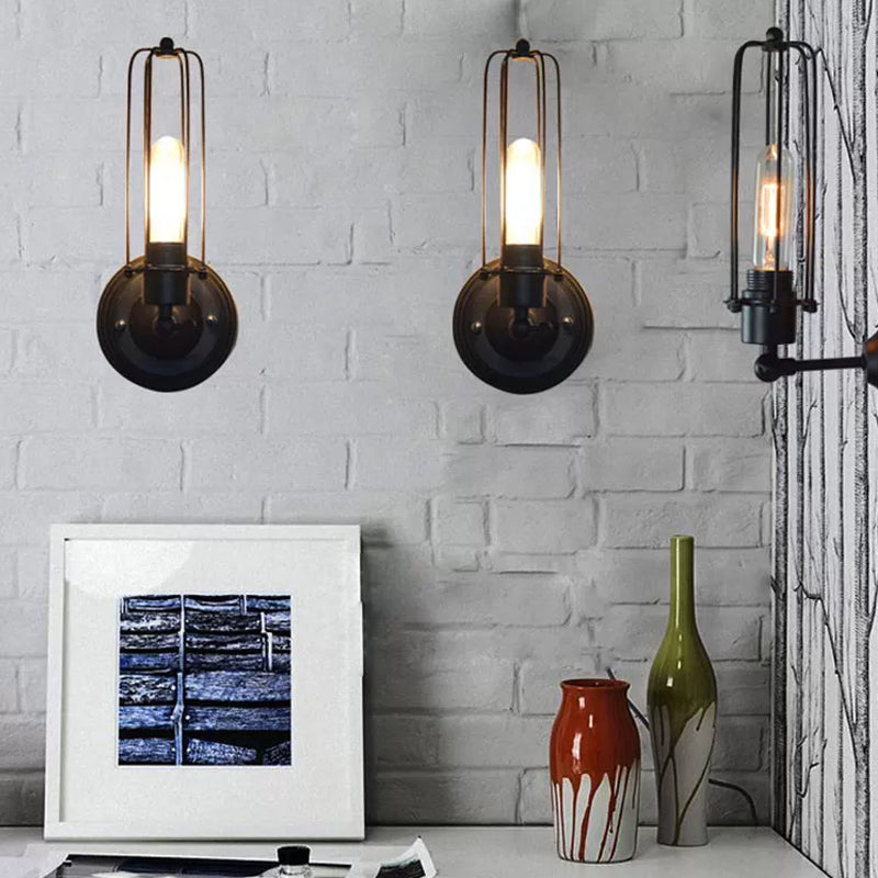 Industrial Bedroom Wall Lamp with 1/2-Head Rotatable Design, Tube Metal Cage, Black Finish