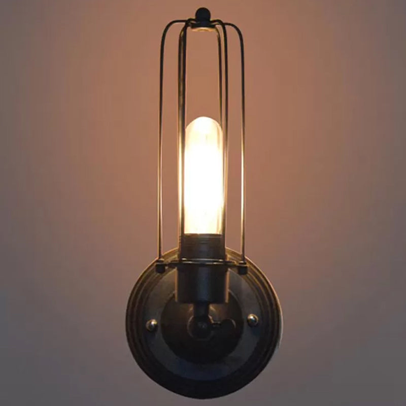 Industrial Bedroom Wall Lamp with 1/2-Head Rotatable Design, Tube Metal Cage, Black Finish