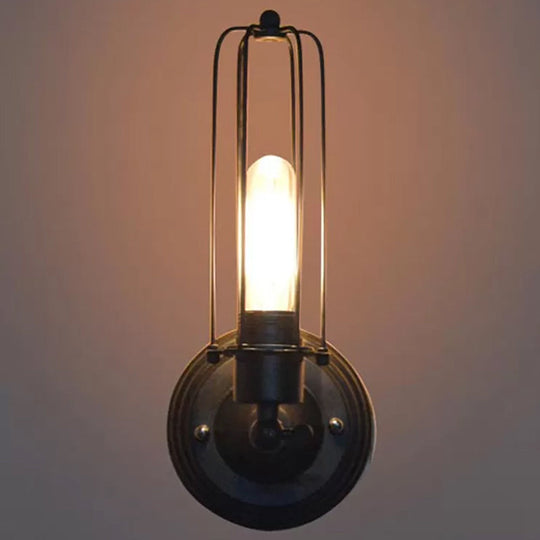 Industrial Bedroom Wall Lamp with 1/2-Head Rotatable Design, Tube Metal Cage, Black Finish