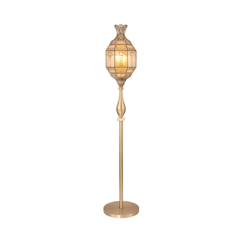 Vintage Brass Floor Lamp with Seeded Glass Lantern