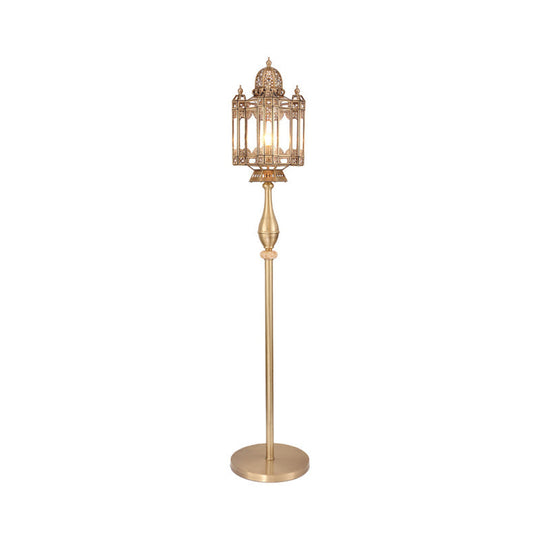 Turkish Brass Metal Lantern Floor Light - 1-Bulb Mosque Dome Stand Up Lamp for Living Room