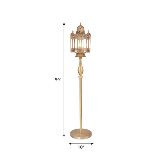 Turkish Brass Metal Lantern Floor Light - 1-Bulb Mosque Dome Stand Up Lamp for Living Room