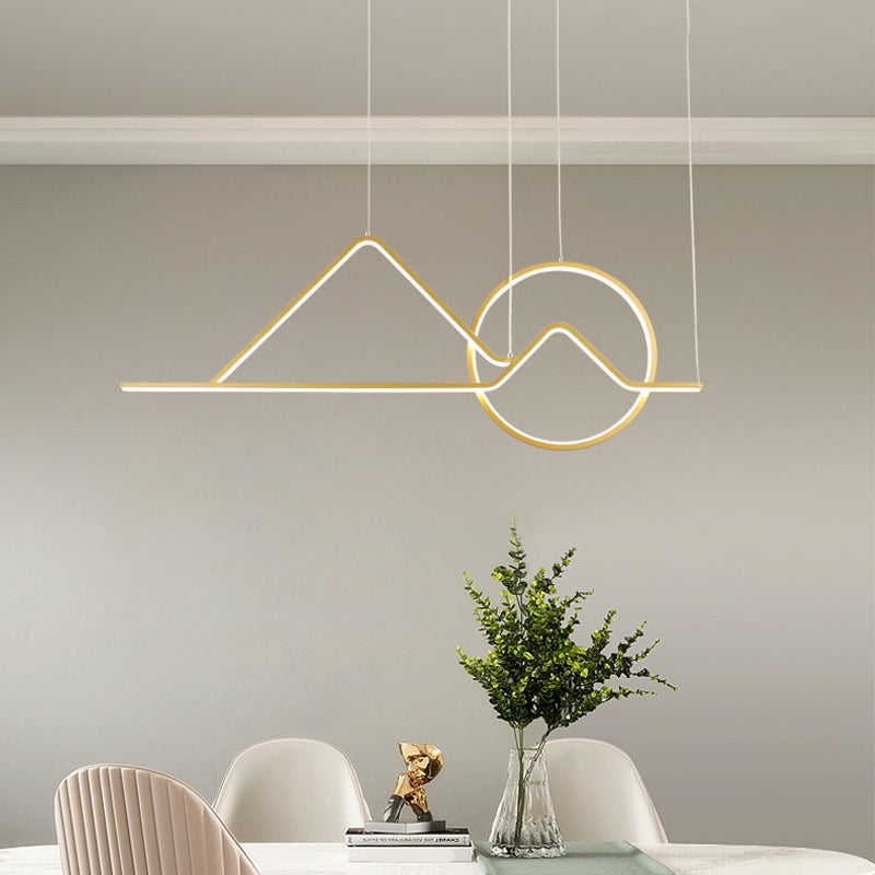 Landscape Line Art Pendant Light: Minimalist Metal Black/Gold LED Hanging Lamp in Warm/White Light