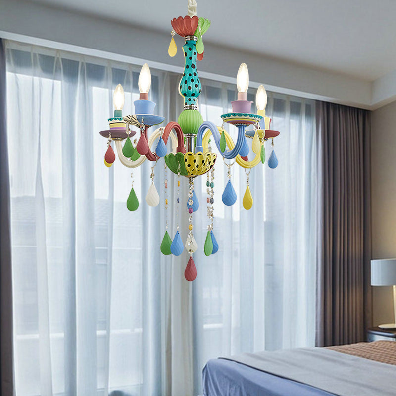 Crystal Kids' Multi-Color Chandelier: Glass Candle Hanging Light for Nursery