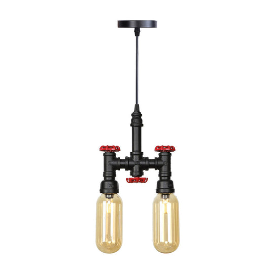 Black Steampunk Ceiling Chandelier with Clear/Amber Glass Capsule Lights