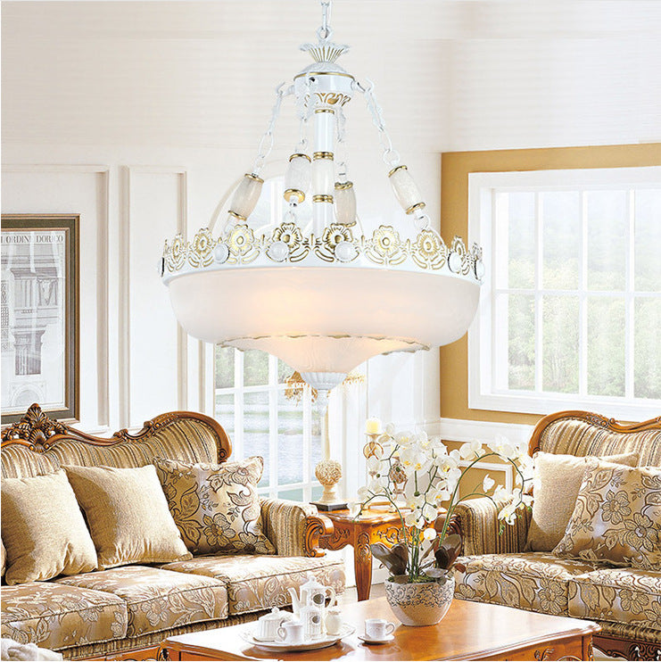 Classic Brass Pendant Ceiling Light with White Glass Basket Shade - 12"/16" - LED, Ideal for Living Room