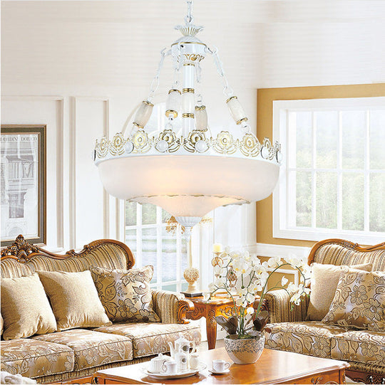 Classic Brass Pendant Ceiling Light with White Glass Basket Shade - 12"/16" - LED, Ideal for Living Room