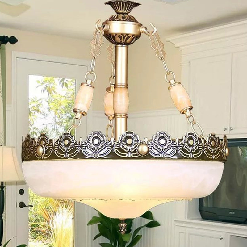 Classic Brass Pendant Ceiling Light with White Glass Basket Shade - 12"/16" - LED, Ideal for Living Room