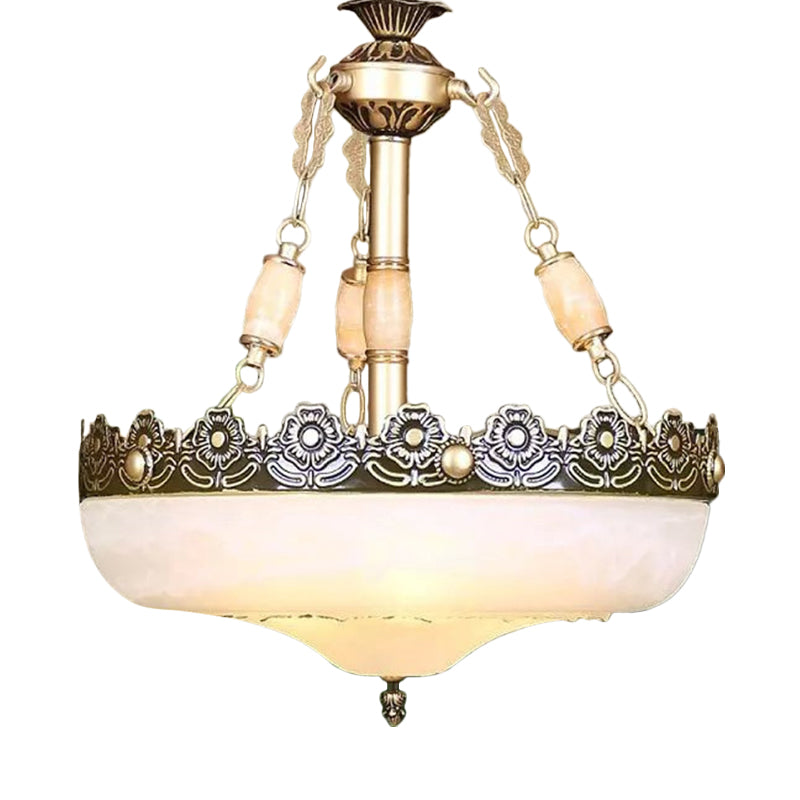 Classic Brass Pendant Ceiling Light with White Glass Basket Shade - 12"/16" - LED, Ideal for Living Room