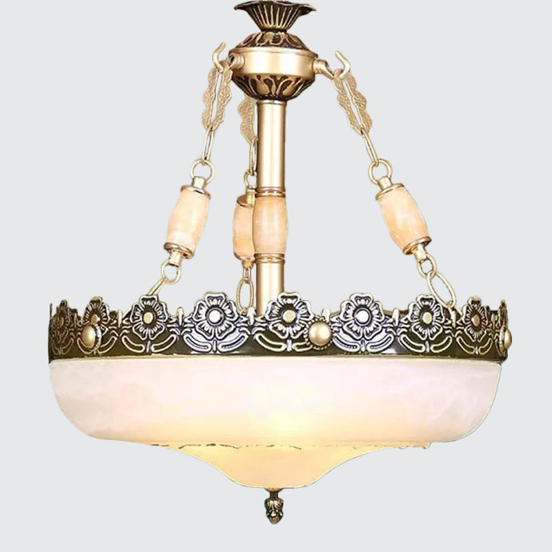 Classic Brass Pendant Ceiling Light with White Glass Basket Shade - 12"/16" - LED, Ideal for Living Room