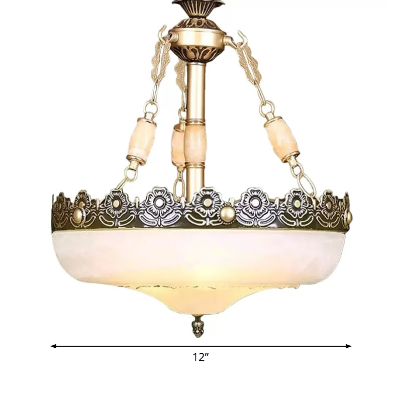 Classic Brass Pendant Ceiling Light with White Glass Basket Shade - 12"/16" - LED, Ideal for Living Room