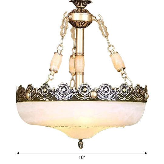 Classic Brass Pendant Ceiling Light with White Glass Basket Shade - 12"/16" - LED, Ideal for Living Room