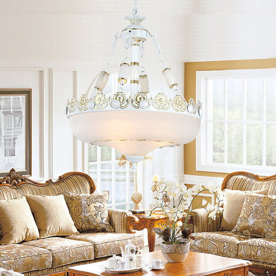 Classic Brass Pendant Ceiling Light with White Glass Basket Shade - 12"/16" - LED, Ideal for Living Room