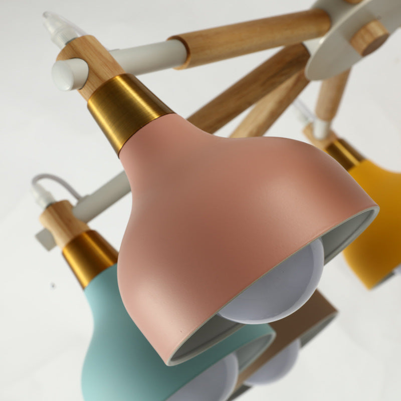 Nursing Room Chandelier: Torch Shaped Metal Pendant Light with 8-Bulb Macaron Style