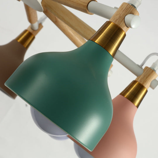 Nursing Room Chandelier: Torch Shaped Metal Pendant Light with 8-Bulb Macaron Style