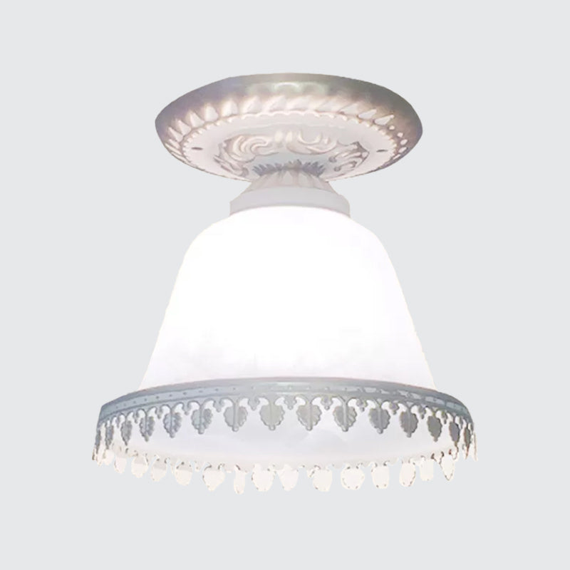 Opal Glass Bell Small Ceiling Lamp - Farmhouse 1-Light Flush Mount in White